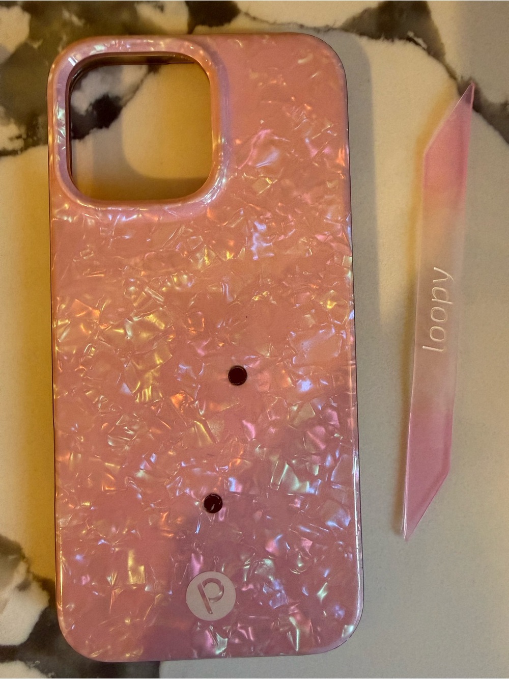 Loopy Case 16 Pro Max Iridescent Pink Pearl Phone Case with Loop Strap